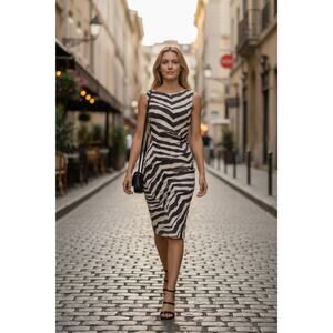 Emilio Pucci Zebra Print Wool Dress Creme Black Sleeveless Size 40/US 10